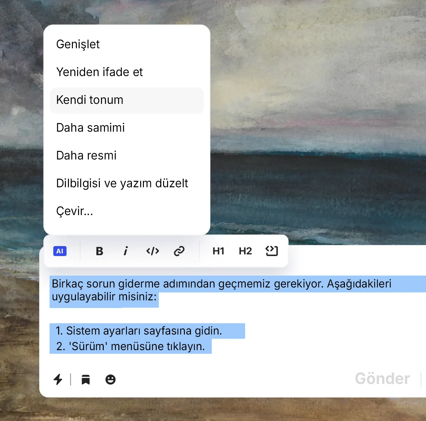 AI ile yanıt yazma